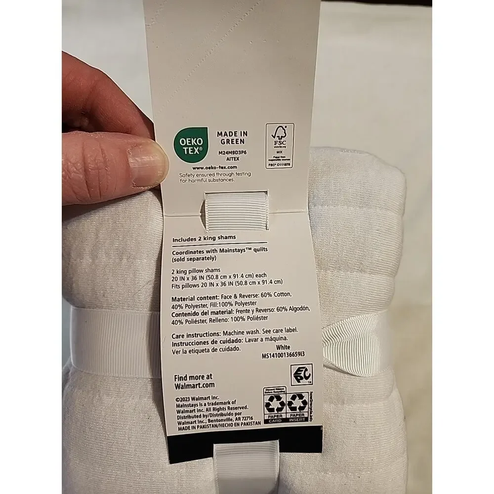 Mainstays Jersey Channel Shams 2 pc King Quilted White